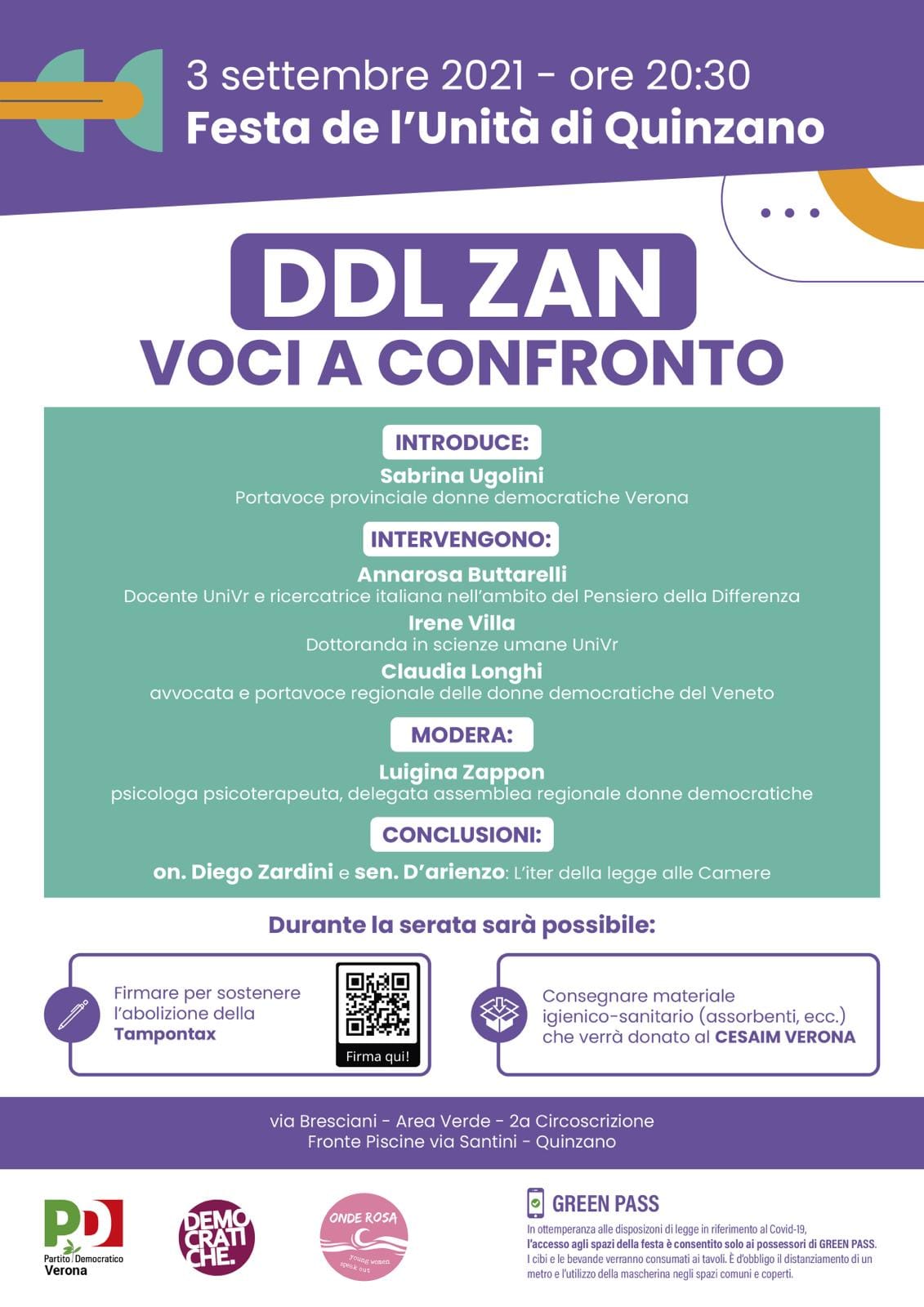 Dibattito sul ddl Zan alla Festa de l’Unità