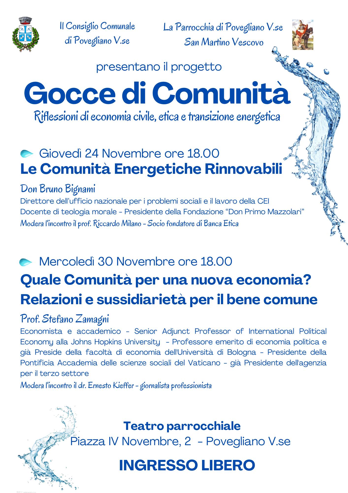 Povegliano: due incontri su Economia e Transizione Energetica “Gocce di Comunita’”