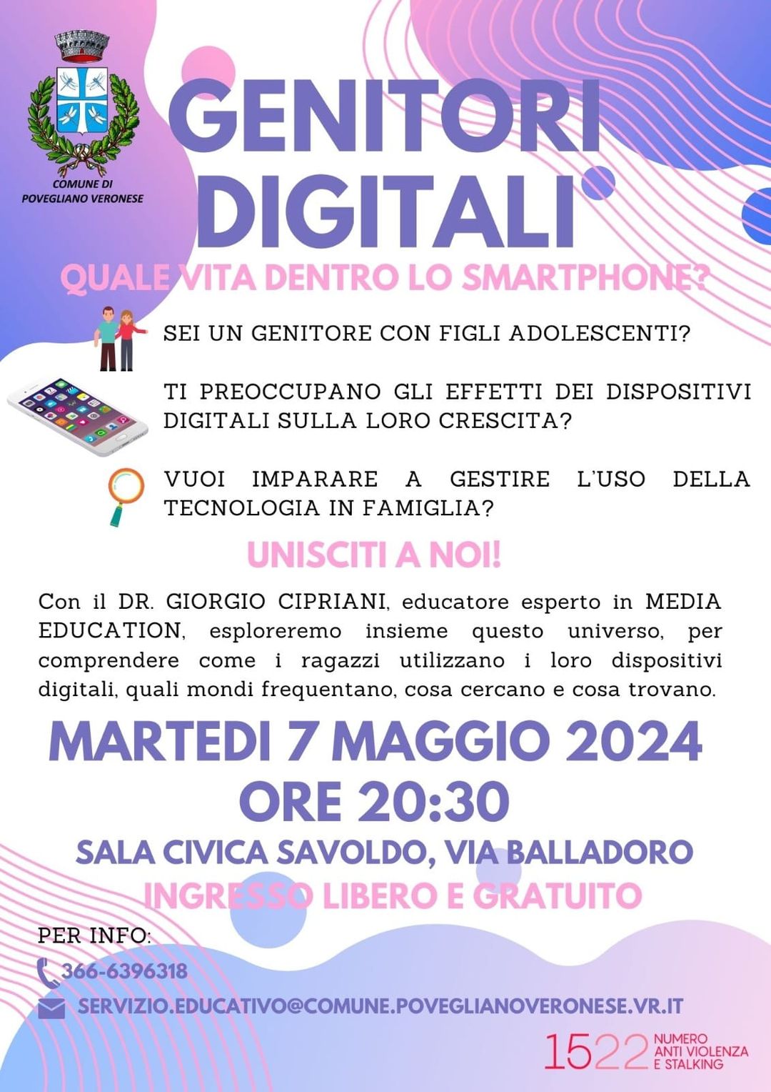 Povegliano, martedì 7 maggio incontro per “genitori digitali”