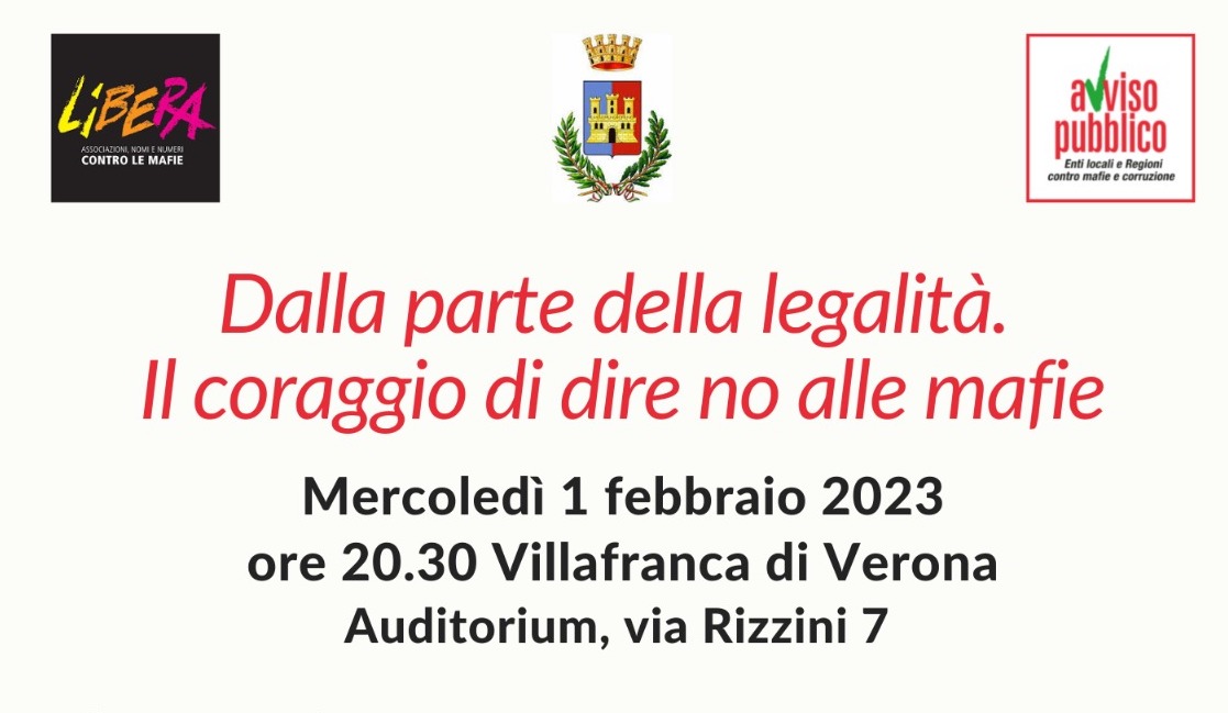 Dalla parte della legalità. Il coraggio di dire no alle mafie. La testimonianza di un imprenditore mercoledì 1 febbraio a Villafranca