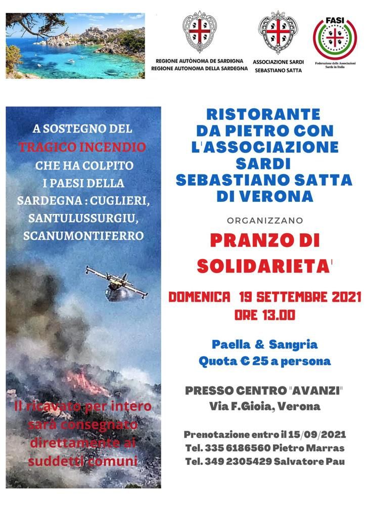 I Sardi di Verona si mobilitano per aiutare le vittime degli incendi che quest’estate hanno devastato la Sardegna.