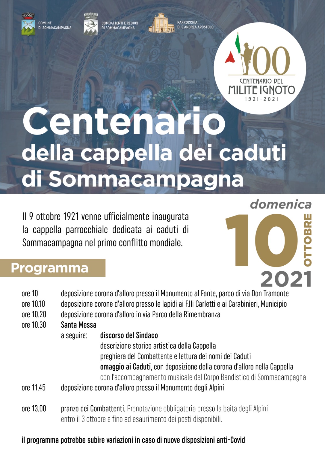 Sommacampagna, domani le celebrazioni per i 100 anni della Cappella dei Caduti