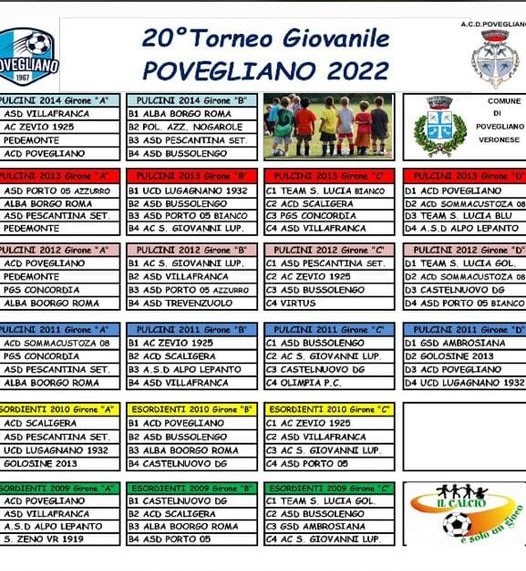 POVEGLIANO: TUTTO PRONTO PER LA 20° EDIZIONE DEL TORNEO GIOVANILE CITTA’ DI POVEGLIANO – MEMORIAL GIANMARIA TINAZZI