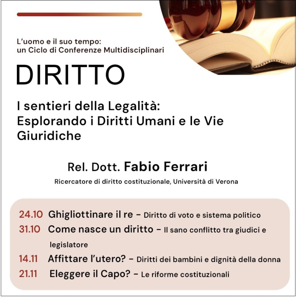 La locandina del ciclo di incontri dedicati alla legalità e al diritto, in programma da domani al 21 novembre