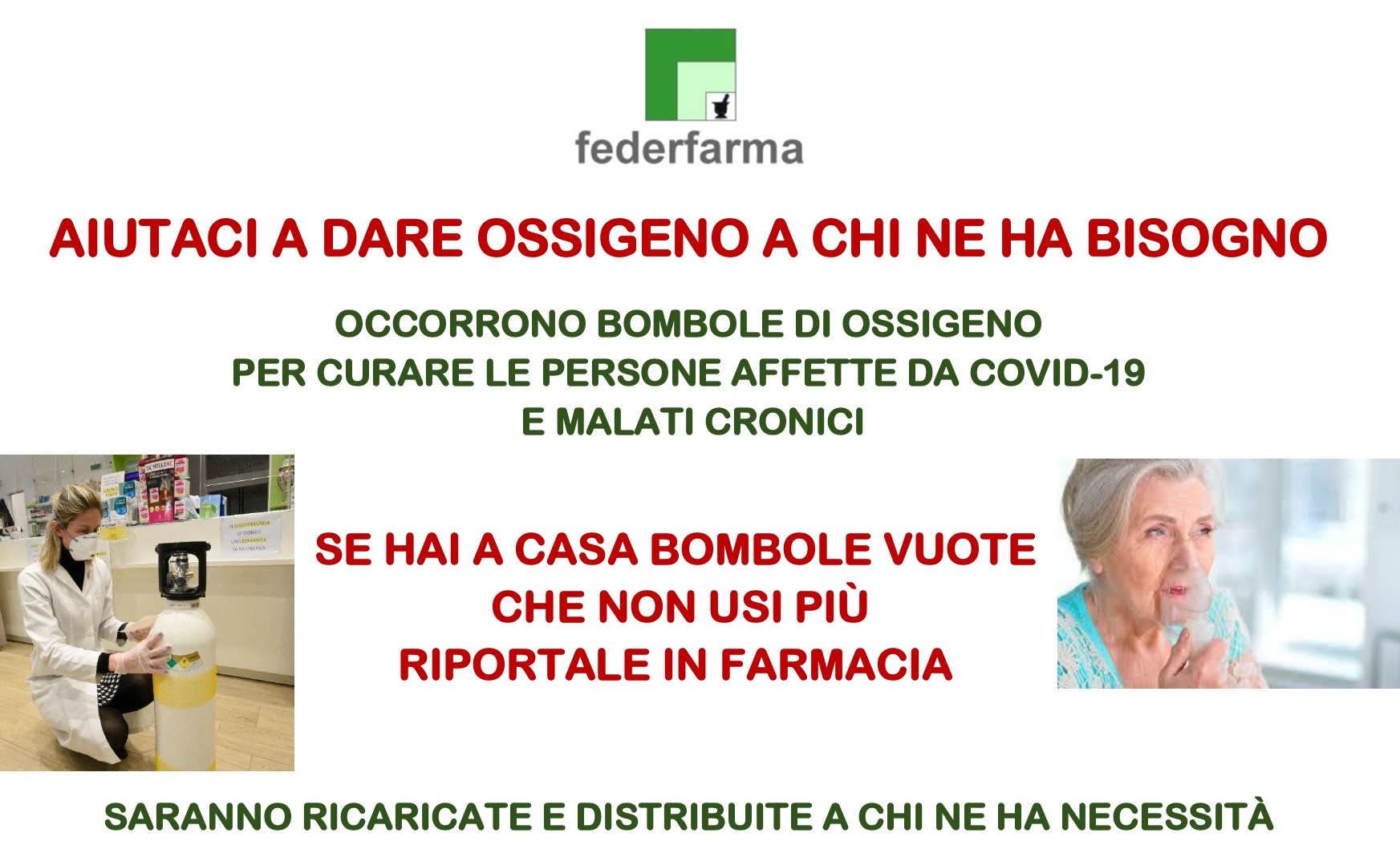 Carenza di  bombole per l’ossigeno: restituitele in farmacia!