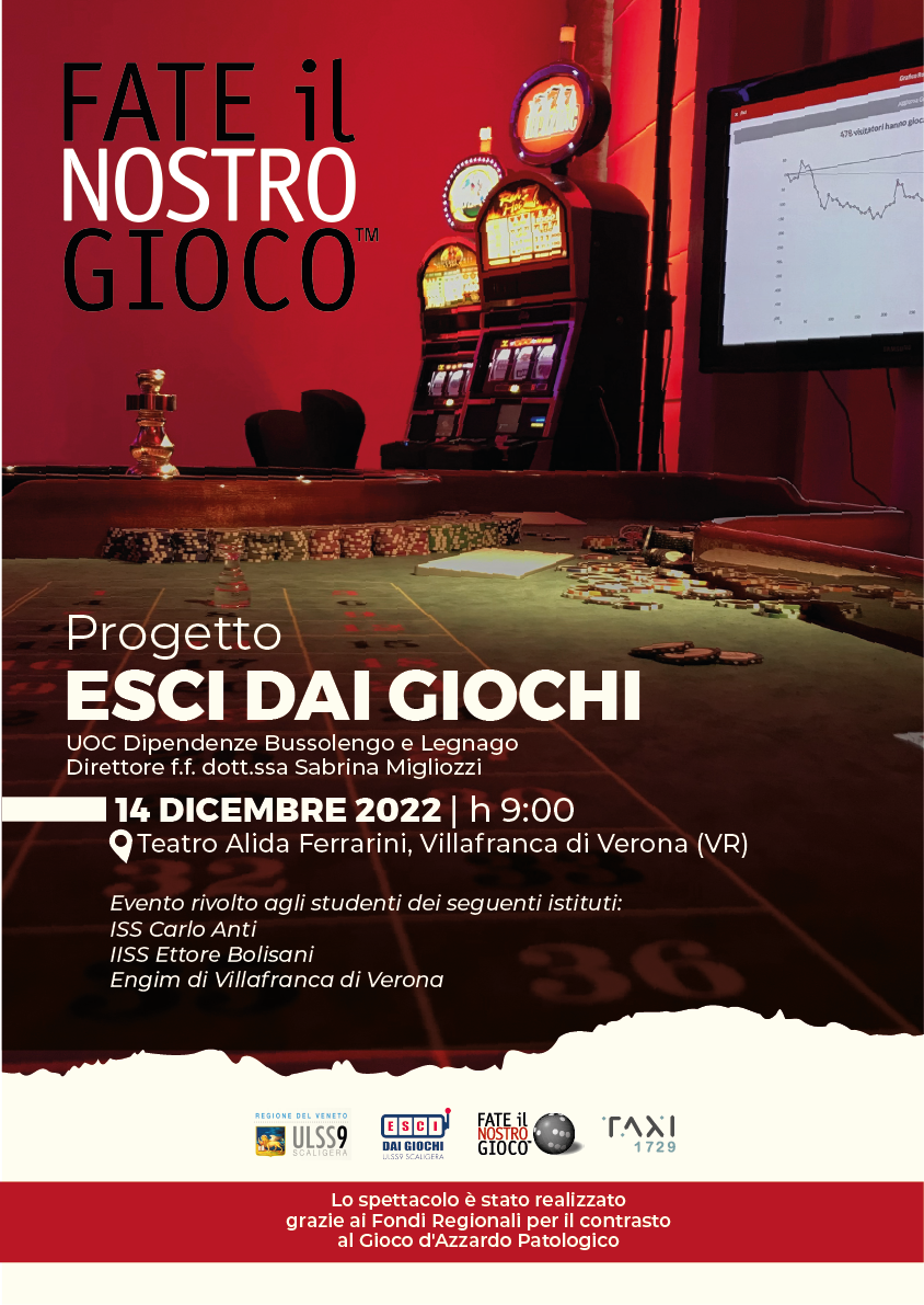 “Fate il nostro gioco”: mercoledì 14 dicembre a Villafranca di Verona talk sul gioco d’azzardo per gli studenti