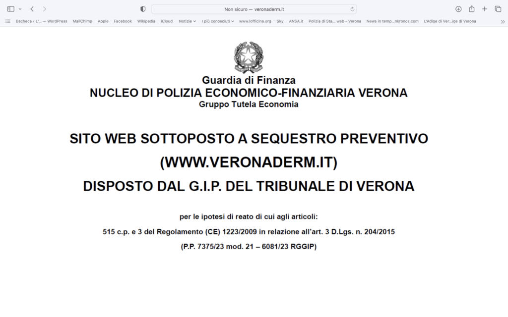 Guardia di Finanza oscura il sito dell’Istituto Dermatologico di Verona  