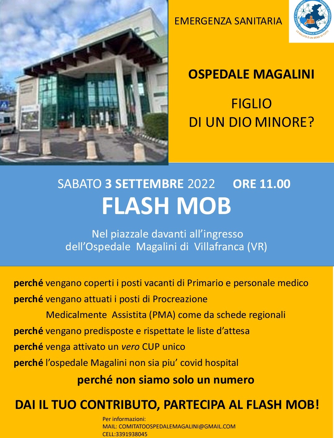 Ospedale Magalini, sabato prossimo flash mob alle ore 11,00