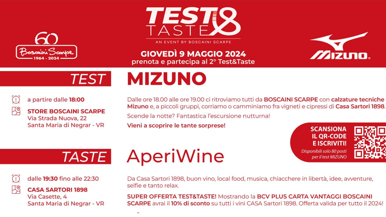 Il 9 maggio torna Test&Taste, l’evento ludico-sportivo di Boscaini Scarpe e Casa Sartori