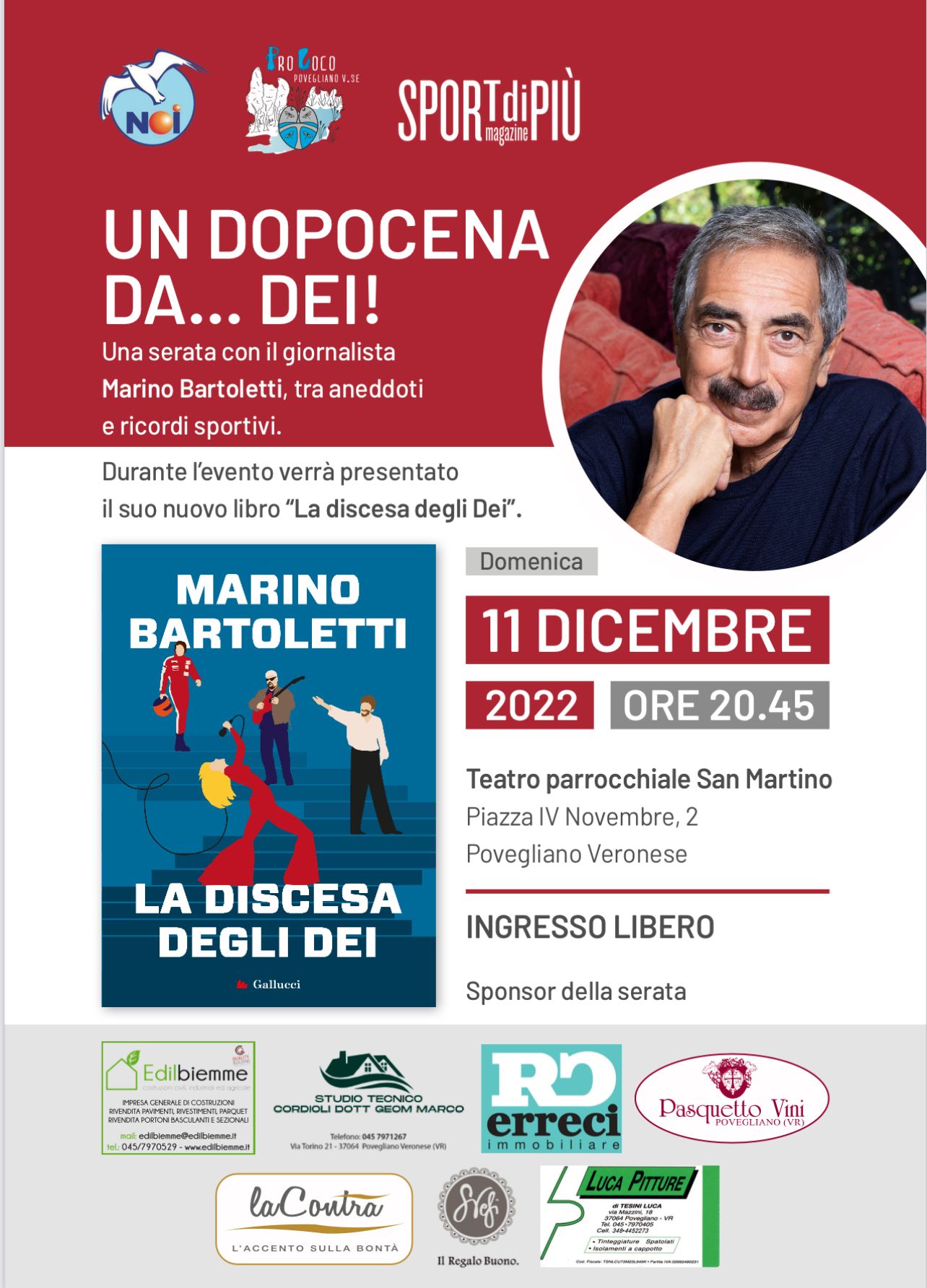 Povegliano: l’11 dicembre ospite Marino Bartoletti