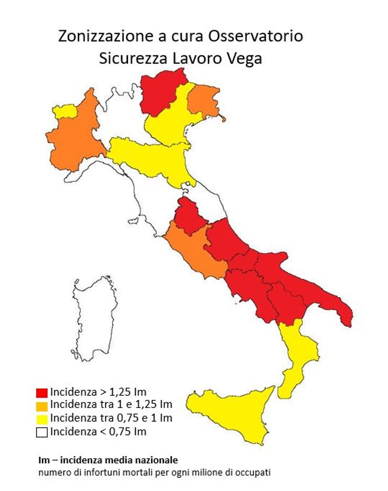 Veneto in zona gialla per gli infortuni sul lavoro. Ma sei Regioni su venti dovrebbero venir chiuse…