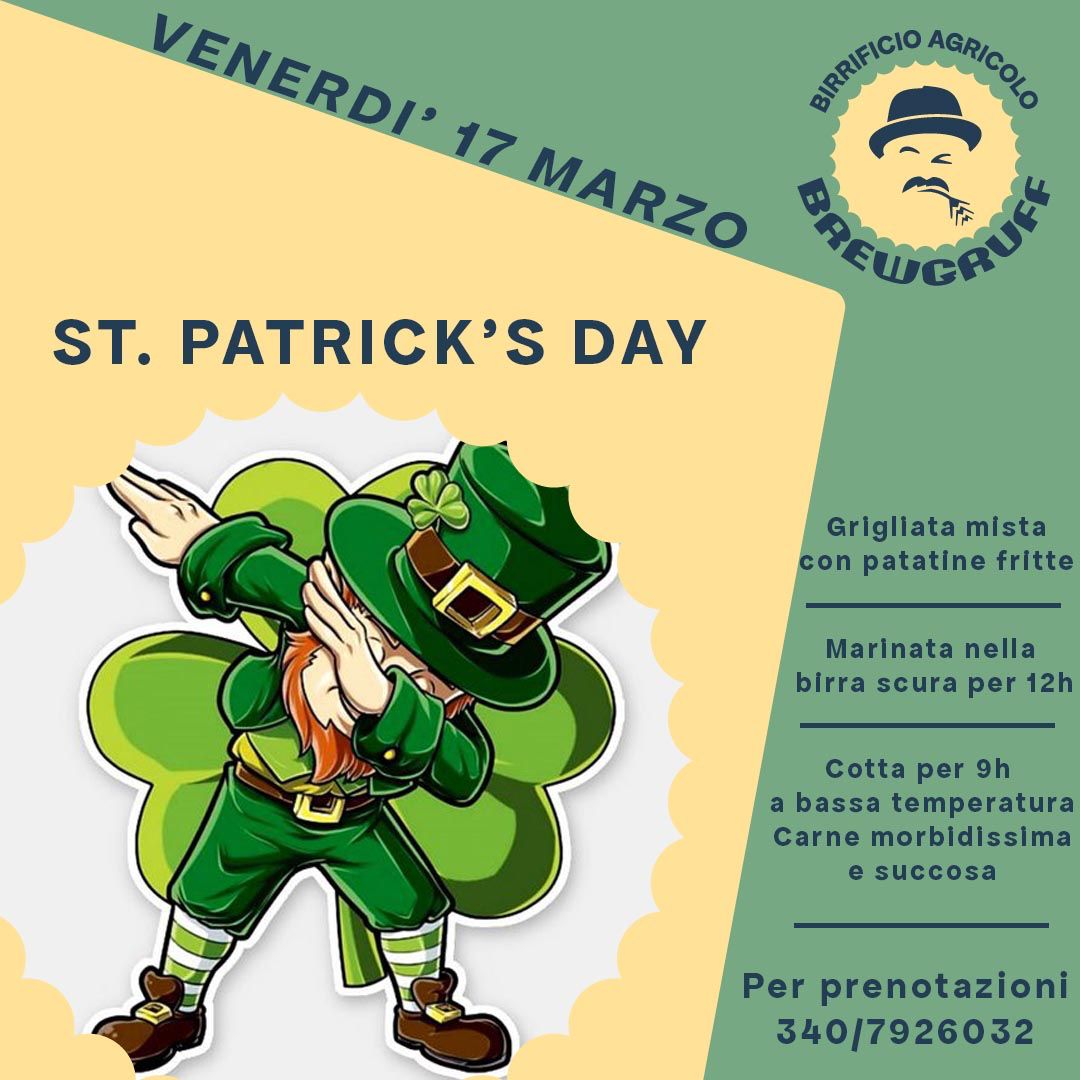 Questo Venerdì al Birrificio Agricolo Brewgruff si festeggia il St. Patrick day