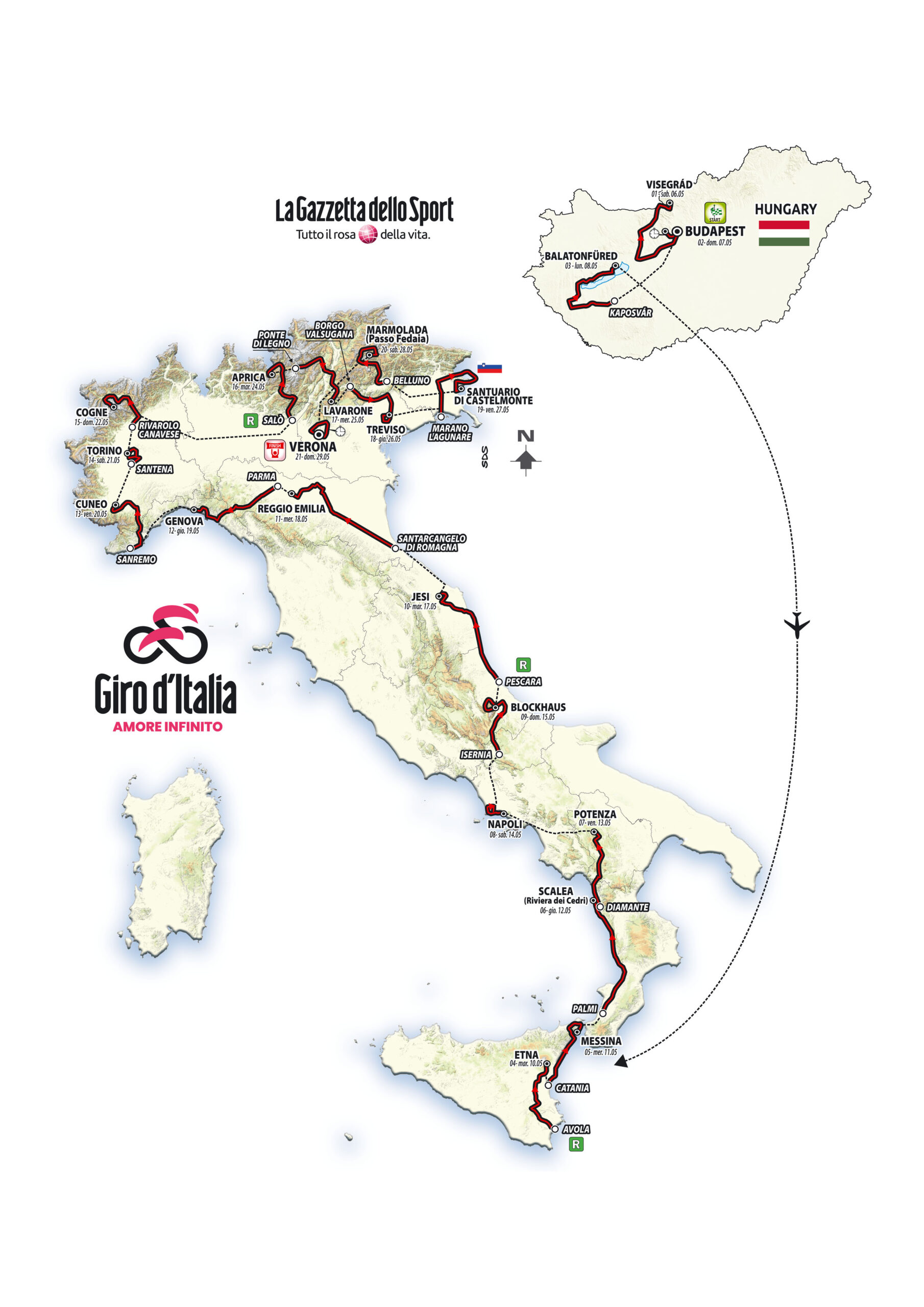 Giro d’Italia, il 6 maggio gran finale in Arena per la 105.ma edizione. Il via a Budapest