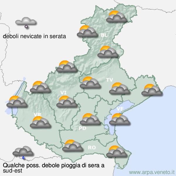 Meteo veneto, da questa sera nuove nevicate sui rilievi