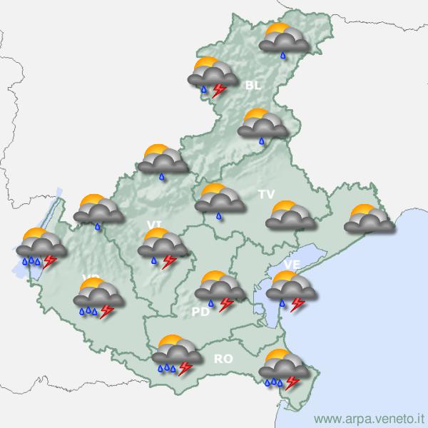 Meteo, rovesci e temporali obbligano lo stato d’attenzione su tutto il Veneto