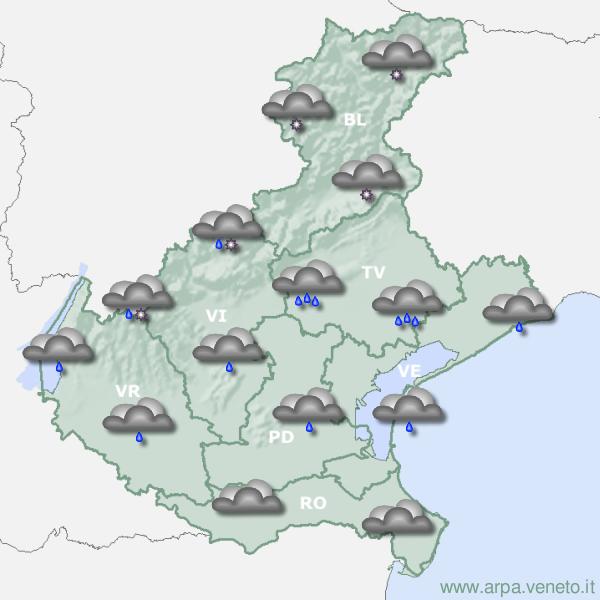 Meteo Veneto, ancora attenzione per precipitazioni intense