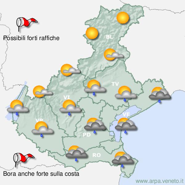 Meteo, domani forti raffiche di vento sul Veneto