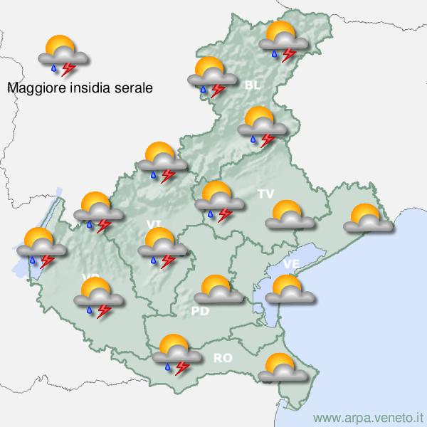 Dal pomeriggio di domani attesi temporali, avviso della Protezione Civile del Veneto