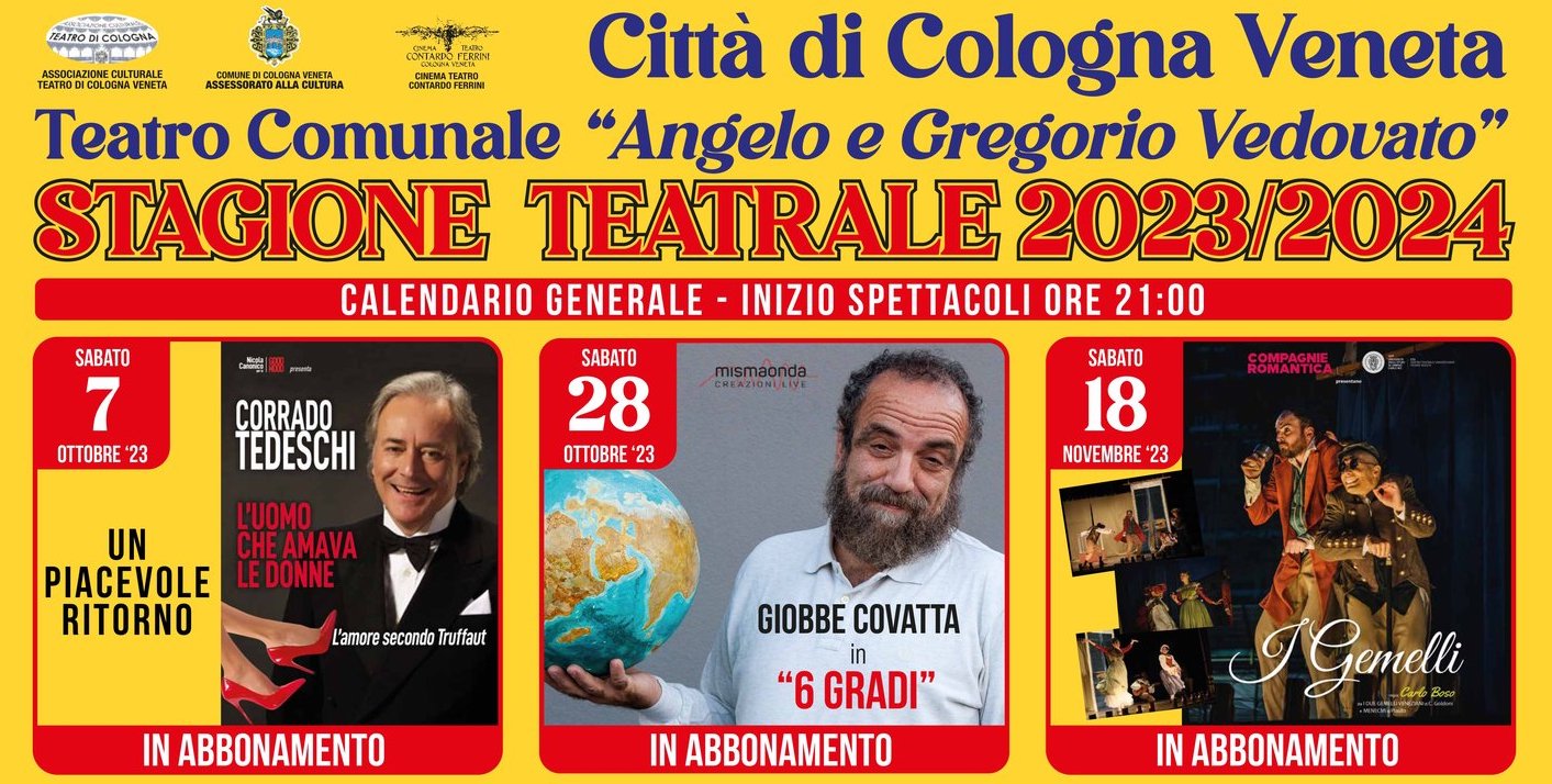 Corrado Tedeschi inaugura la stagione 23/24 del Teatro Comunale “Angelo e Gregorio Vedovato” di Cologna Veneta