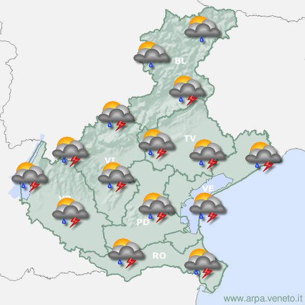 Meteo, in tutto il Veneto domani forti piogge e temporali nel pomeriggio