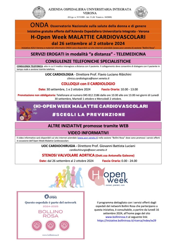 Fondazione Onda Iniziative AOUI di Verona H OPEN WEEK MALATTIE CARDIOVASCOLARI dal 26 settembre al 2 ottobre 2024