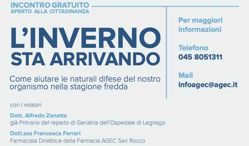 “L’inverno sta arrivando”. Incontro pubblico di Agec su come rafforzare le difese del nostro organismo