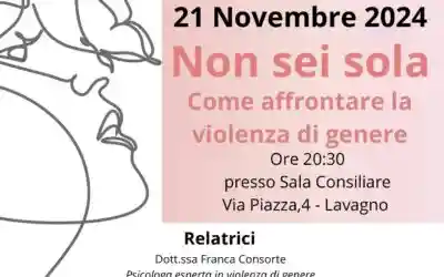 Non sei sola. Lavagno contro la violenza di genere.