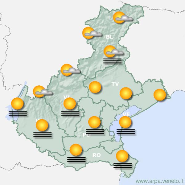 Meteo, le previsioni Arpav sino a venerdì: attenzione alla nebbia specie nelle ore notturne